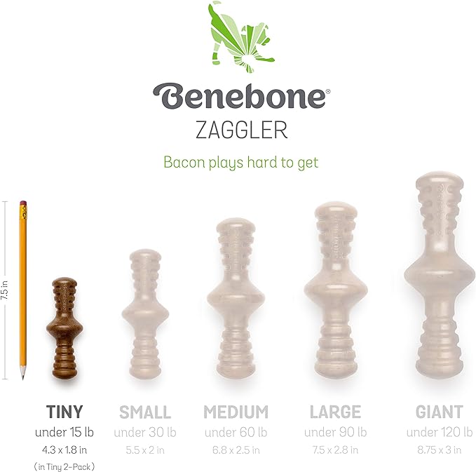 Benebone Puppy 2-Pack Maplestick/Zaggler Durable Dog Chew Toys for Gentle Chewers, Real Bacon, Real Maplewood, Made in USA, Tiny