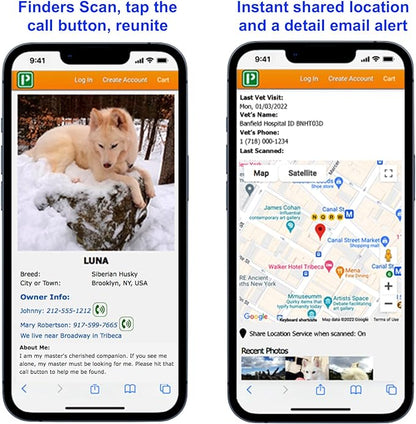 Advanced QR Code Pet ID Tags for Small to Medium Dogs and Cats: Online Pet Profile & Instant Scan Location Email Alert(Lux Black Mini)