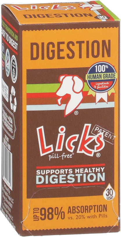 Licks Pill-Free Dog Digestion - Dog Gut Health and Gas Relief - Bloating Relief and Digestion Supplement for Dogs - Dog Health Supplies - Gel Packets - 30 Use