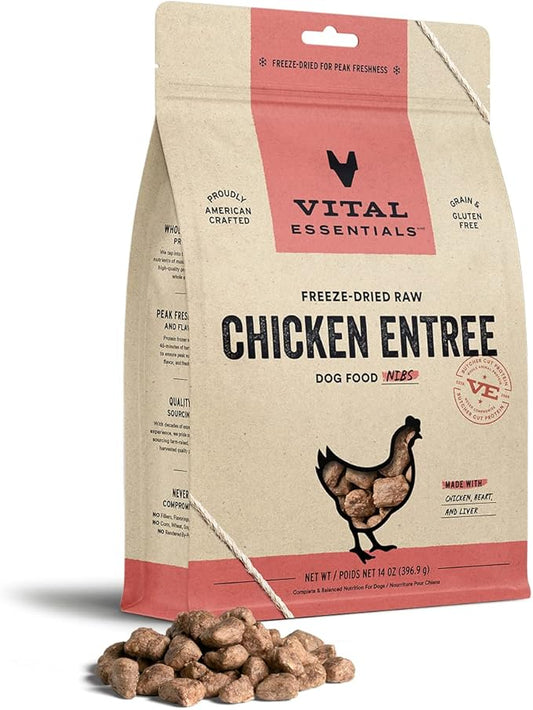 Vital Essentials Freeze Dried Raw Dog Food, Chicken Nibs Entree, 14 oz