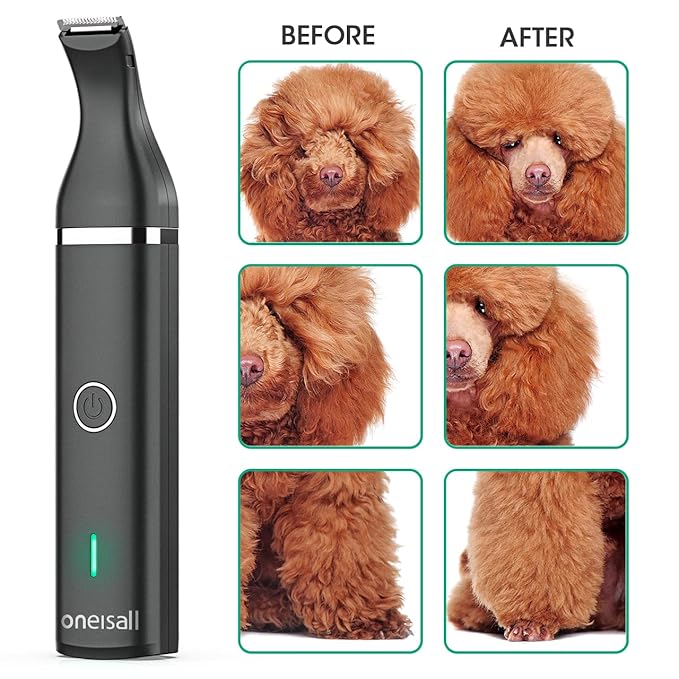 oneisall Dog Clippers with Double Blades,Cordless Small Pet Hair Grooming Trimmer,Low Noise for Trimming Dog's Hair Around Paws, Eyes, Ears, Face, Rump (Black)