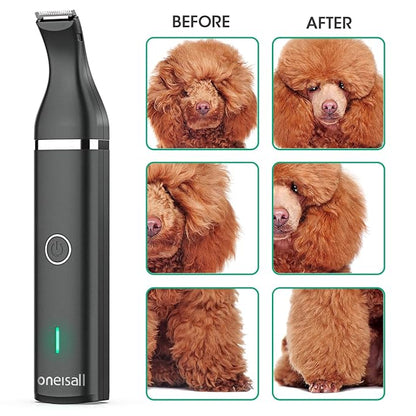 oneisall Dog Clippers with Double Blades,Cordless Small Pet Hair Grooming Trimmer,Low Noise for Trimming Dog's Hair Around Paws, Eyes, Ears, Face, Rump (Black)