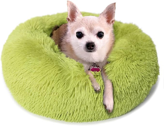 Small Dog Bed Calming Dogs Bed for Small Dogs Anti-Anxiety Puppy Bed Machine Washable Fluffy Luxury Anti-Slip Waterproof Mute Base Warming Cozy Soft Pet Round Bed