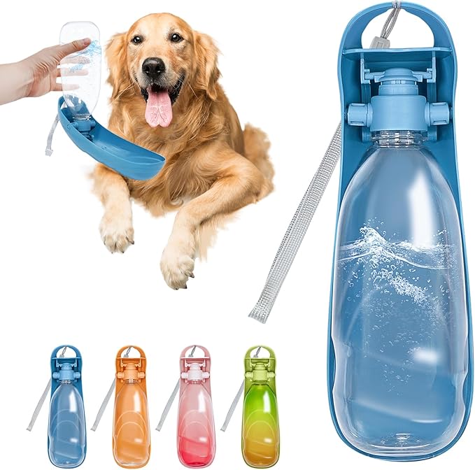 19oz Dog Water Bottle, Collapsible Dog Travel Water Bottle, Portable Dog Water Dispenser with Foldable Drinking Cup Bowl for Walking, Hiking, Lightweight, Leak-Proof, BPA Free, Blue