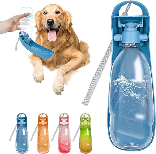 19oz Dog Water Bottle, Collapsible Dog Travel Water Bottle, Portable Dog Water Dispenser with Foldable Drinking Cup Bowl for Walking, Hiking, Lightweight, Leak-Proof, BPA Free, Blue