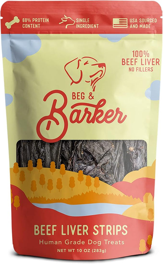 Beg & Barker Beef Liver Jerky for Dogs (10 Ounce, Pack of 1) - Dog Training Treats - Natural Dog Treats Made in The USA - Grain Free, Diabetic-Friendly, High Protein, Sugar-Free