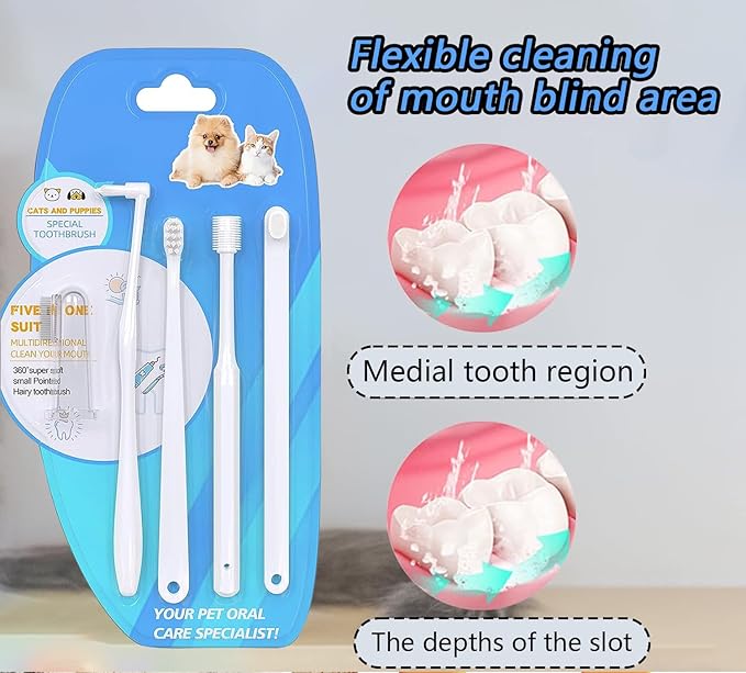 5Pcs Cat Dog Toothbrush Kit 360 Degree Dog Tooth Brush Suitable for All Cats and Dogs Dental Care Meet All Cleaning Needs, Multi-Functional Dental Cleaning