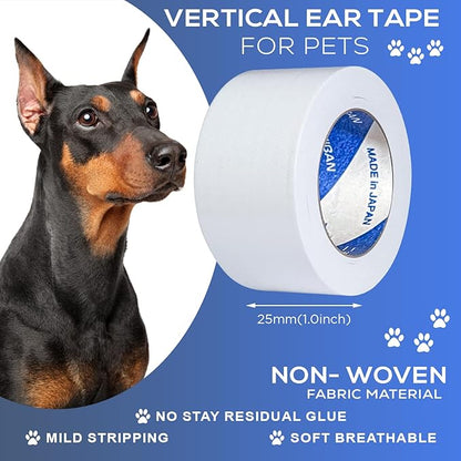 Ear Tape for Dogs 2 Pack with Dog Ear Cleaner Cotton Swabs, Self Adhesive Cotton Tape for Dog Ear Protection and Support, Ear Care Set for Dogs (Tape Width_1 inch(25mm))