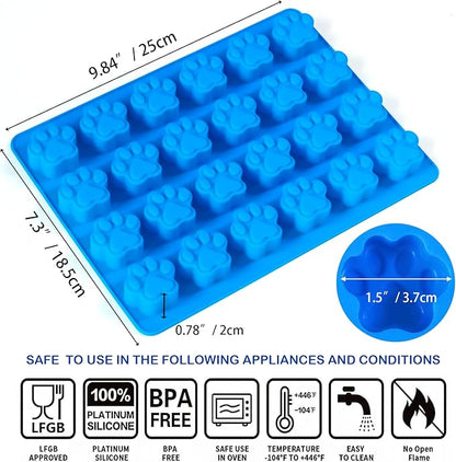 4Pcs Puppy Dog Paw Bone Silicone Mold for dog treats, Non-Stick Food Grade Silicone Molds for frozen treats, Baking Mold for Jelly, Candy, Chocolate,Ice Cube, Dog Snack Biscuits