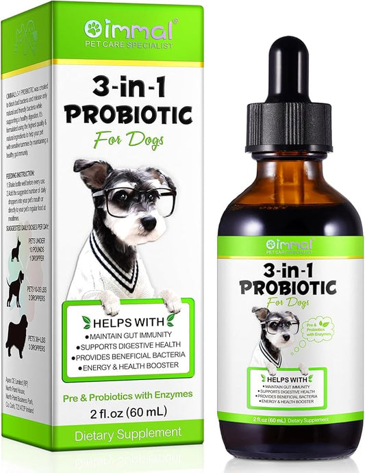Probiotic for Dogs, Natural 3 in 1 Dog Probiotic Drops Helps Relieve Diarrhea, Supports Gut Health, Itchy Skin, Allergies, Immunity, Digestive Enzyme for Dog Supplement, Bacon Flavor - 60ml / 2 fl.oz