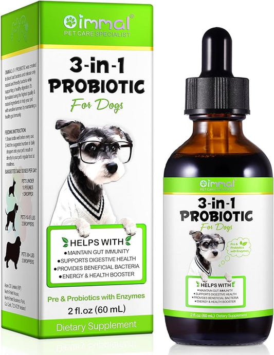 Probiotic for Dogs, Natural 3 in 1 Dog Probiotic Drops Helps Relieve Diarrhea, Supports Gut Health, Itchy Skin, Allergies, Immunity, Digestive Enzyme for Dog Supplement, Bacon Flavor - 60ml / 2 fl.oz