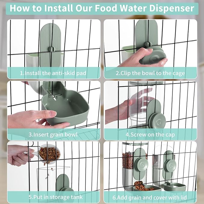Hanging Automatic Food Water Dispenser,Gravity Rabbit Feeder Water Dispenser Set,Cage Cat Water Dispenser,Food Bowl for Bunny Guinea Pig Ferret Water Dispenser (Cage Grid Spacing Over 1.2'')