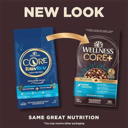 Wellness CORE RawRev Dry Dog Food with Wholesome Grains, Natural Ingredients, Made in USA with Real Freeze-Dried Meat (Adult, Ocean, 4 lbs)