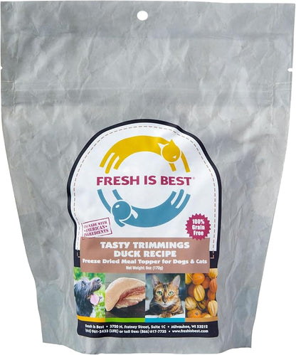 Fresh Is Best - Tasty Trimmings Freeze Dried Raw Meal Topper for Dogs & Cats - Duck, 6 Ounces
