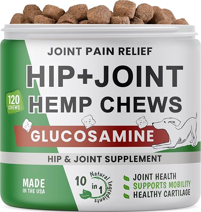 ADVANCED Hemp Hip & Joint Supplement for Dogs - Glucosamine for Dogs - Dog Joint Pain Relief Treats - Chondroitin Turmeric MSM Hemp Oil - Hemp Treats for Joint Health - Smoky Bacon
