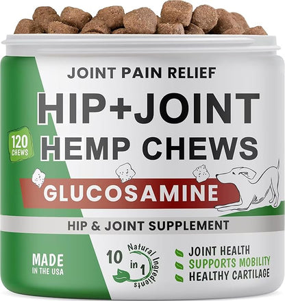 ADVANCED Hemp Hip & Joint Supplement for Dogs - Glucosamine for Dogs - Dog Joint Pain Relief Treats - Chondroitin Turmeric MSM Hemp Oil - Hemp Treats for Joint Health - Smoky Bacon