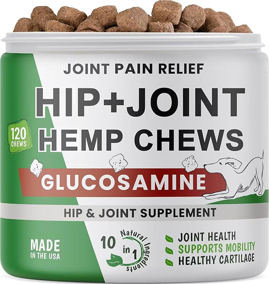 ADVANCED Hemp Hip & Joint Supplement for Dogs - Glucosamine for Dogs - Dog Joint Pain Relief Treats - Chondroitin Turmeric MSM Hemp Oil - Hemp Treats for Joint Health - Smoky Bacon