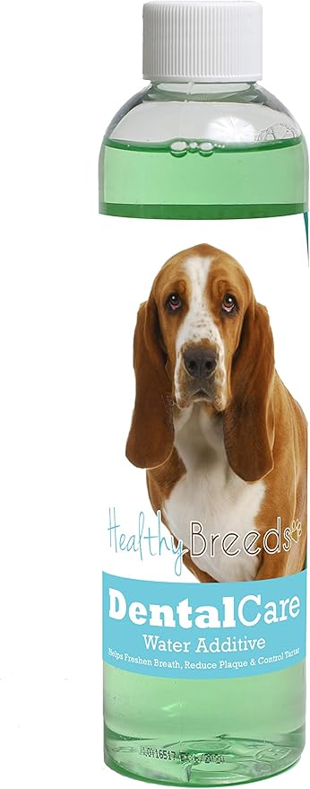 Healthy Breeds Dog Dental Care Water Additive for Basset Hound - Helps Freshen Breath, Reduce Plaque & Control Tartar - Mint Flavor - 8 oz