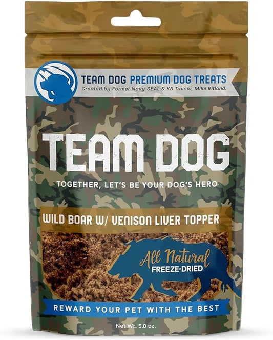 Freeze Dried Raw Dog Food Topper | Wild Boar & Venison Liver Dog Food Seasoning | Wet & Dry Dog Food Toppers for Picky Eaters | 5 Oz