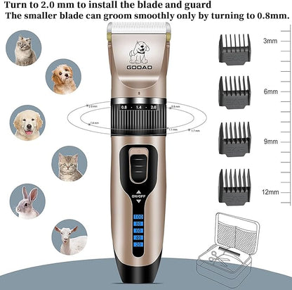 Dog Clippers Grooming Kit and Paw Trimmer,Cordless,Low Noise, Electric Quiet,Rechargeable, Dog Trimmer Grooming Tool, Pet Hair Clippers for Thick Coats,Shaver for Small and Large Dogs Cats