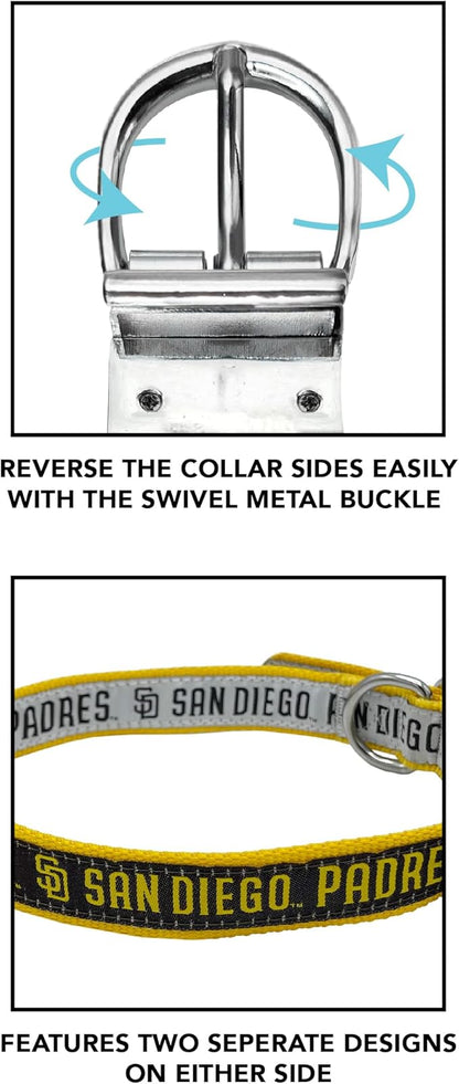 Pets First SAN Diego Padres Reversible MLB Dog Collar Medium. Premium Home & Away Two-Sided Pet Collar Metal Buckle MLB Baseball Team Unique Design on Each Side! Dogs & Cats (PAD-3280-MD)