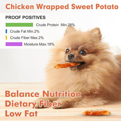 MON2SUN Dog Treats Rawhide Free Chicken Wrapped Sweet Potato Dog Snacks, Gluten & Grain Free Dog Treats for Puppy and Small Dogs, (Chicken, 10 Ounce -Pack of 1)