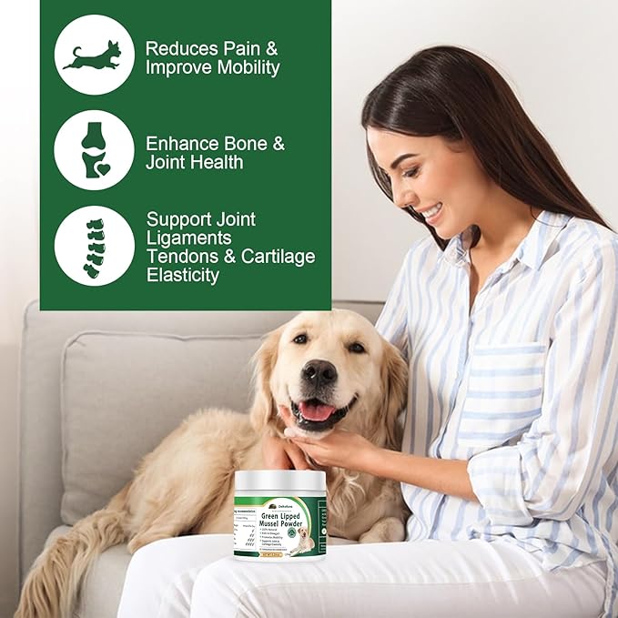 Green Lipped Mussels for Dogs & Cats, Dog Joint Supplement Powder Supports Joints, Tendons, Ligaments, Muscles, Green Lippled Mussels Powder for Pets Promote Normal Mobility & Flexibility (5.29 oz)