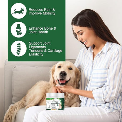 Green Lipped Mussels for Dogs & Cats, Dog Joint Supplement Powder Supports Joints, Tendons, Ligaments, Muscles, Green Lippled Mussels Powder for Pets Promote Normal Mobility & Flexibility (5.29 oz)