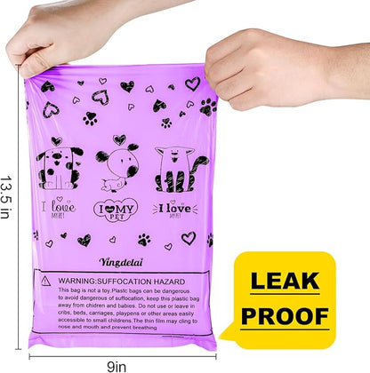 Dog Poop Bag Rolls - 540 Count Dog Waste Bags with Dispenser, Extra Thick Strong Leak proof Poop Bags for Dogs Doggy | Scented Purple