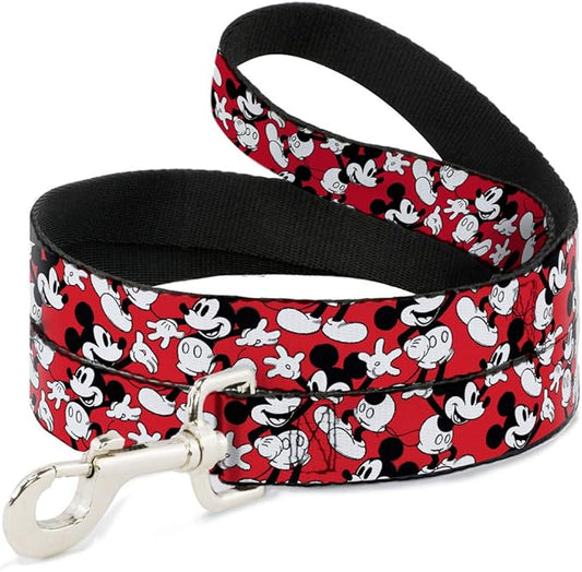 Buckle-Down Pet Leash - Mickey Mouse Poses Scattered Red/Black/White - 6 Feet Long - 1.5" Wide
