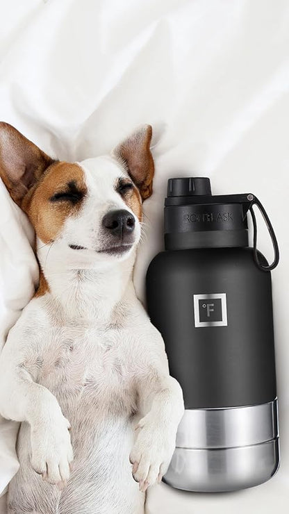 IRON °FLASK Portable Dog Water Bottle & Bowl - All-in-One Travel Accessories Pet Food & Liquids for Car, Hiking, Camping - Leak-Proof, Double Walled, Insulated - 32 oz, 2 Dog Bowls - Aurora