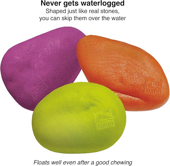 Kurgo Fetch Toy for Dogs, Dog Floating Water Toys, for Pool, Beach, or Lake, Easy to See Bright Neon Colors, Skipping Stones, Outdoor Toy for Pets - 3-Pack