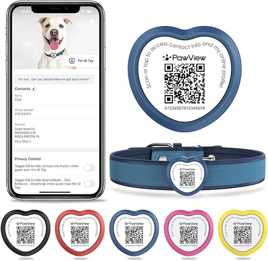 Slide On Dog Tags Personalized for Pets, NFC & QR Code Pet Tag, Silent Silicone Cat Tag for Collars&Harnesses - Scan Alert | Instant Location | Pet Profile | Pet APP Control, Heart-shaped,1 PC