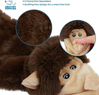Best Pet Supplies Stuffing Free Squeaky Dog Toys for Small Dogs, Medium Dogs, and Large Dogs, Durable, Best Dog Chew Toy for Teething Puppy, Indoor Play, Holds Plastic Bottle - Monkey, Squirrel, Large