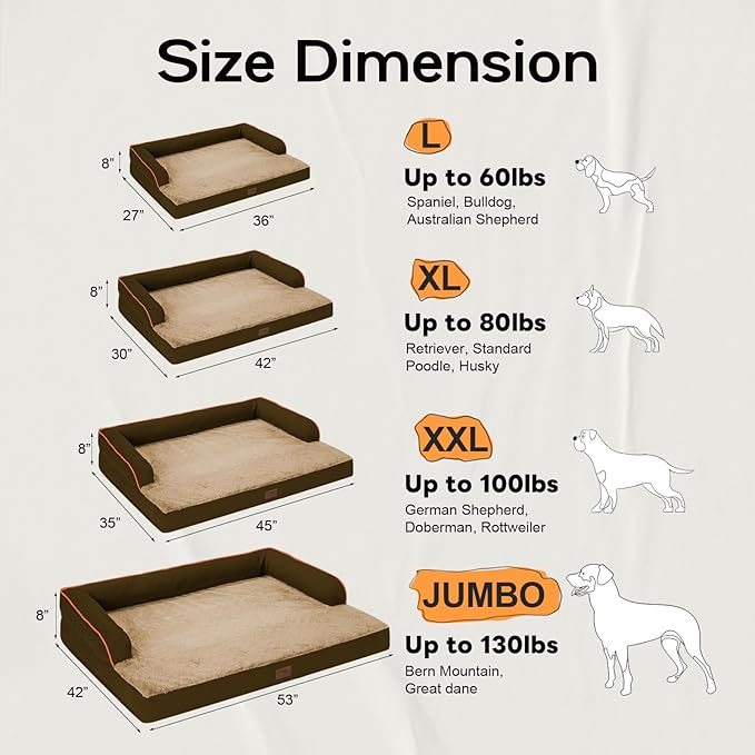 Large Dog Bed Orthopedic Washable: Extra Large Big Dog Bed with Removable Bolster & Memory Foam Couch Sofa - Waterproof Washable with Cover