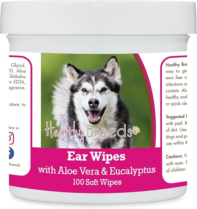 Healthy Breeds Alaskan Malamute Ear Cleaning Wipes with Aloe & Eucalyptus for Dogs 100 Count