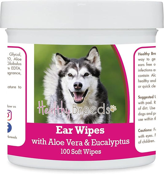 Healthy Breeds Alaskan Malamute Ear Cleaning Wipes with Aloe & Eucalyptus for Dogs 100 Count