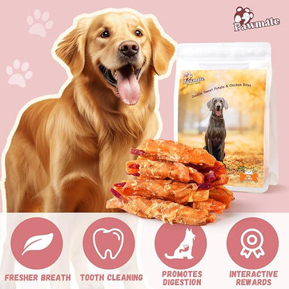 Dog Treats, Double Sweet Potato Chicken Jerky Wrapps Healthy Rawhide Free Dog Treats Chicken Jerky Low Fat High Protein Dog Snacks Chewy for Small Medium Large Dogs 10.58 OZ…