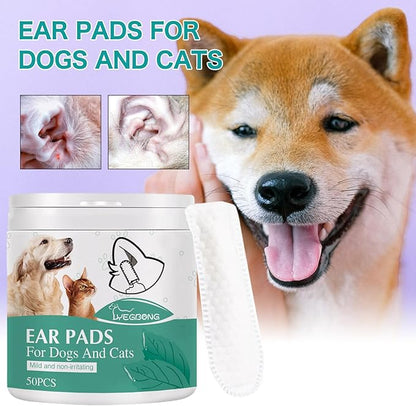 Ear Finger Wipes for Dogs & Cats - Gently Remove Ear Wax, Debris Sooths Relieve Ear - 50 Count