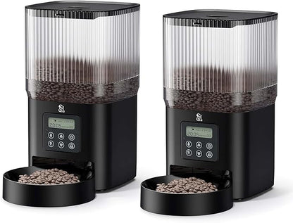 Automatic Cat Food Dispenser, 2 Packs 5L Automatic Dog Feeder Programmable Control 1-6 Meals Per Day, Automatic Pet Feeder for Cats and Dogs, 10s Voice Recorder & Dual Power Supply