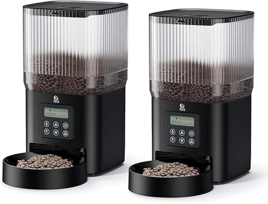 Automatic Cat Food Dispenser, 2 Packs 5L Automatic Dog Feeder Programmable Control 1-6 Meals Per Day, Automatic Pet Feeder for Cats and Dogs, 10s Voice Recorder & Dual Power Supply