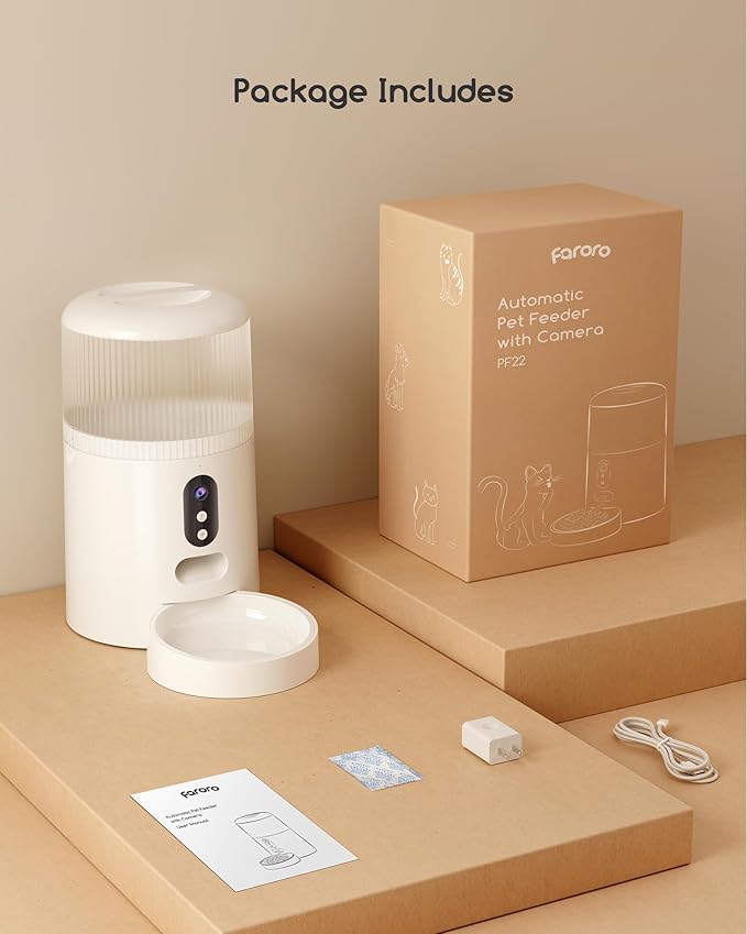 Faroro Automatic Cat Feeder with Camera, 3MP HD Video with Night Vision, 2.4G WiFi Cat Feeder with APP Control, 2-Way Audio, Low Food Sensor, Motion Alerts for Cats and Dogs