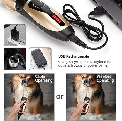 Dog Clippers, USB Rechargeable Cordless Dog Grooming Kit, Electric Pets Hair Trimmers Shaver Shears for Dogs and Cats, Quiet, Washable, with LED Display (yellow)