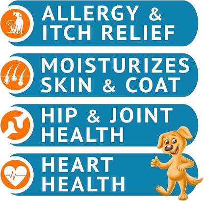 Omega 3 Fish Oil for Dogs (360Ct) - Skin&Coat Chews - Dry & Itchy Skin Relief + Allergy Support - Shiny Coat - EPA&DHA Fatty Acids - Salmon Oil Chews Promotes Heart, Hip & Joint Support