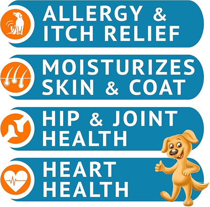 Omega 3 Alaskan Fish Oil Treats for Dogs (120 Ct) - Dry&Itchy Skin + Allergy - Shiny Coats - EPA&DHA Fatty Acids - Natural Salmon Oil Chews - Salmon