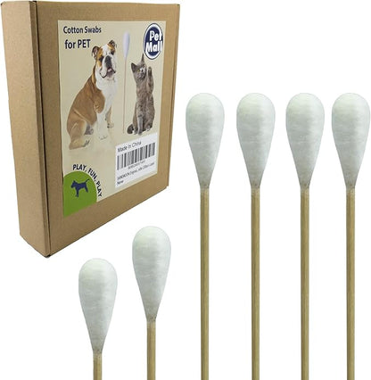 Original Big Cotton Buds for Pets – Premium Cat and Dog Ear Cleaner Cotton Swabs – Soft, Absorbent Cleaning Ear Bud with Long 6 Inch Wood Handle (200pcs Large)