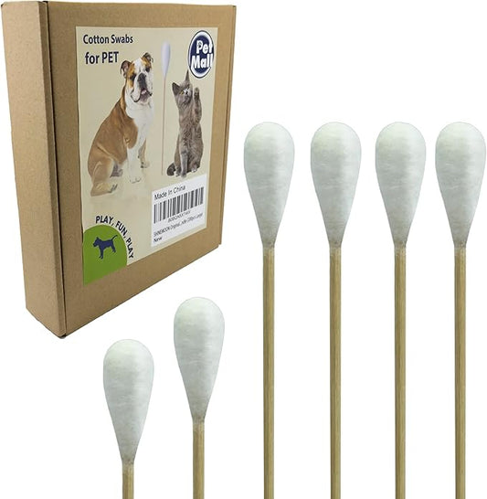 Original Big Cotton Buds for Pets – Premium Cat and Dog Ear Cleaner Cotton Swabs – Soft, Absorbent Cleaning Ear Bud with Long 6 Inch Wood Handle(300pcs Large)