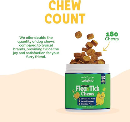 LuckyTail’s Natural Flea and Tick Prevention for Dogs - Brewers Dried Yeast with Garlic for Dogs - Vitamin B Supplements for Dogs - Made in The USA - Aprox. 180 Soft Chews
