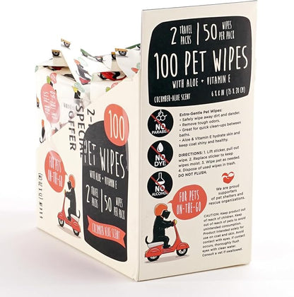 Dog Wipes, Pet Wipes for Dogs, Cat Wipes, Dog Paw Wipes, Dog Wipes for Paws and Butt, Dog Grooming Wipes, Dog Wipes Cleaning Deodorizing, Butt & Body, Aloe and Vitamen E Scent,100 Wipes