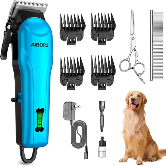 Dog Grooming Kit Low Noise Rechargeable Cordless Electric Pet Hair Grooming Clippers, Professional Dog Grooming Clippers Dog Trimmer Shaver for Small Large Dogs Cats Pets (Blue)